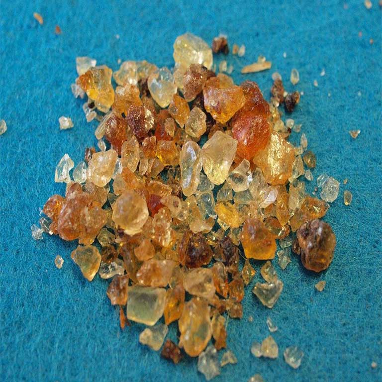Copal is the name given to various aromatic plant resins, at an intermediate stage between polymerisation and hardening of the resin and amber.