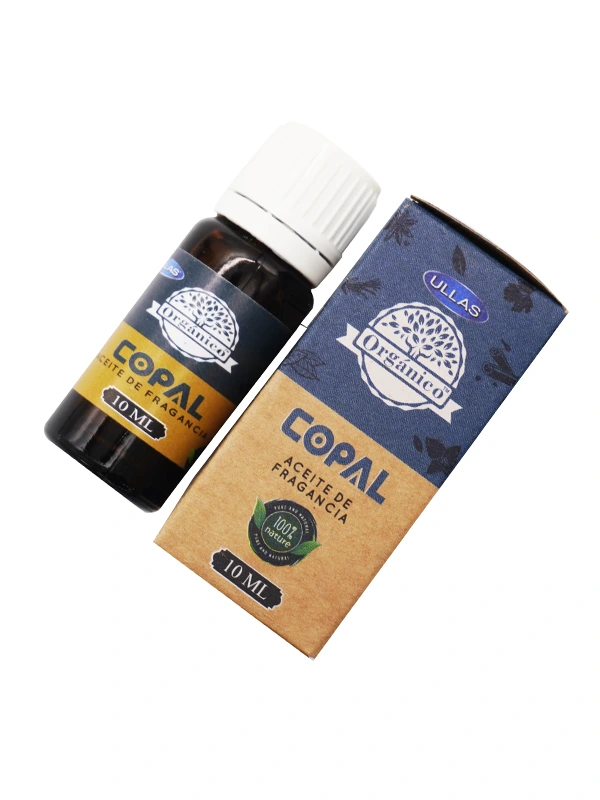 aceite de fragancia organico de Copal Ullas caja y botella tienda online comprar incienso esencia