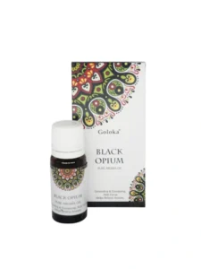 aroma de aceite esencial goloka opio negro caja y producto