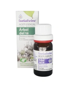aceite esencial arbol del te esential aroms caja y botella de pie