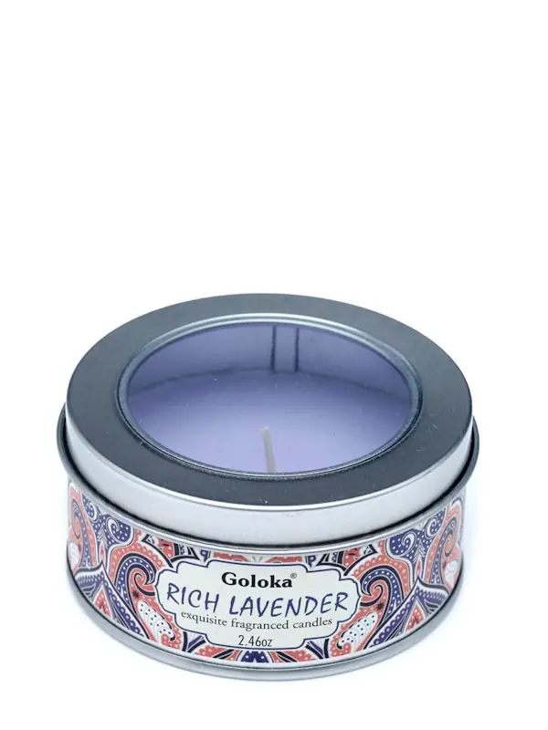 Vela aromaterapia Goloka Lavanda Intensa – vela exquisita en lata con aroma profundo de lavanda, ideal para relajación profunda, sueño reparador y ambiente sereno