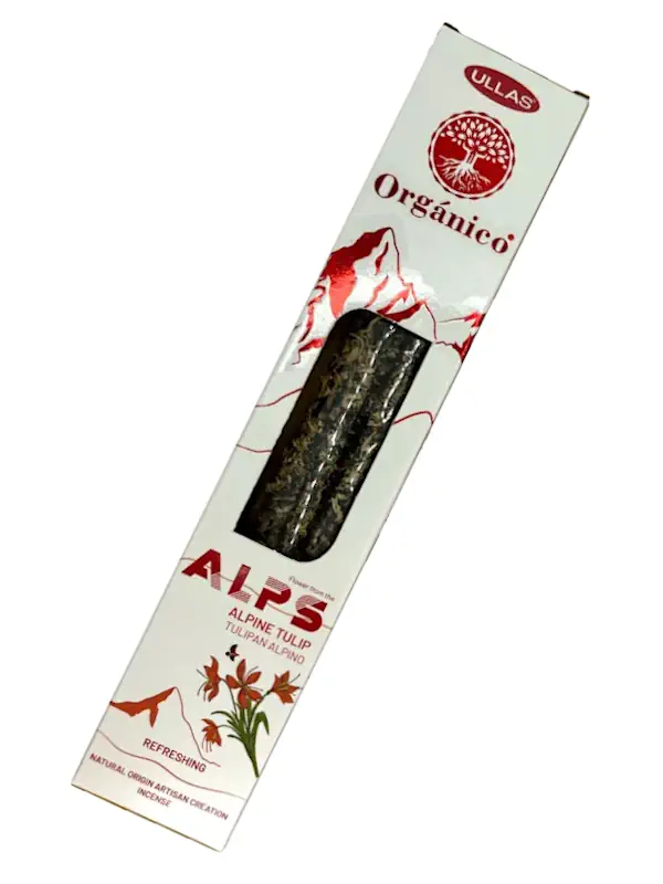 Caja de incienso Ullas Alpine Tulip Orgánico – varillas artesanales con aroma fresco y floral inspirado en los Alpes, ideal para renovación mental, claridad y ambiente sereno